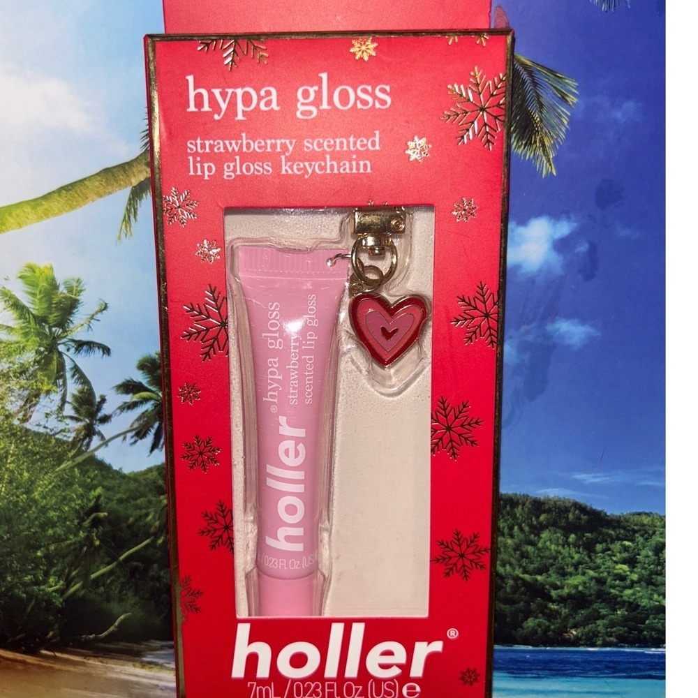 Holler Hypa‎ Gloss Strawberry Swirl Scented Lip Gloss Keychain Baby Pink Heart